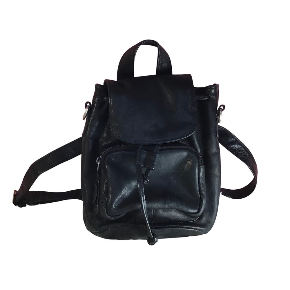 Kenneth Cole Black Leather Convertible Mini Backpack